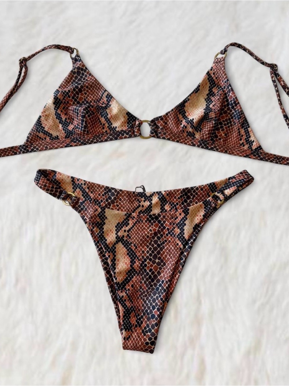Blackbough Brown Snake-Print Bikini Set